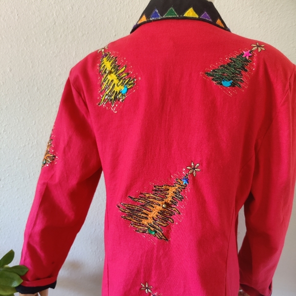 Ugly Christmas Sweater Blazer, 80s Holiday Jacket - Picture 3 of 4